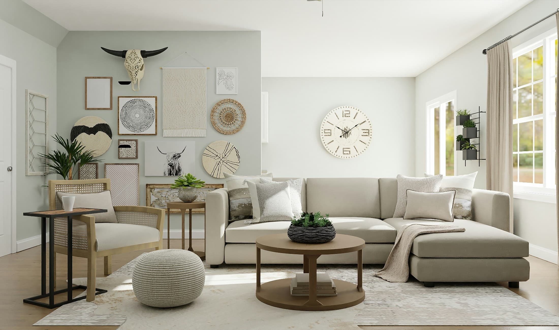 Dark plastered living room with sculptural seating and a single high opening